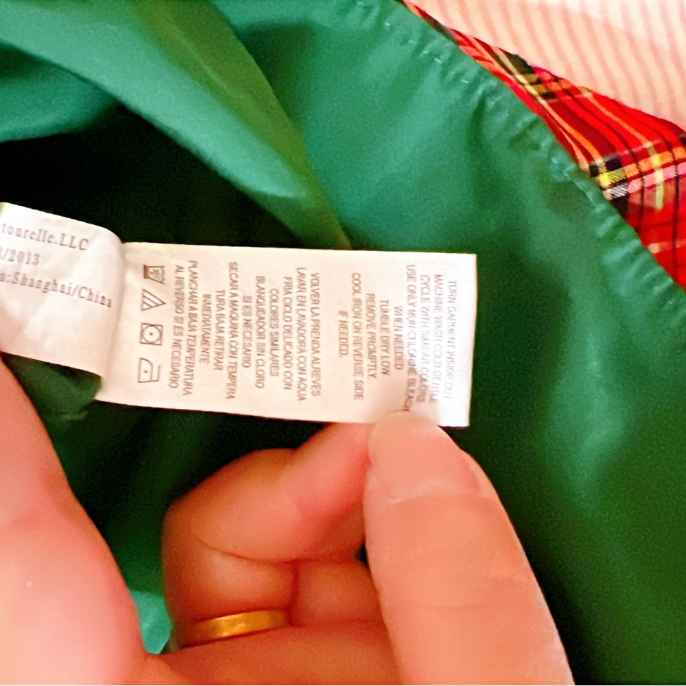 LAURA ASHLEY LONDON Holiday GIRLS LINED DRESS GREEN WITH RED PLAID TRIM Sz 4T - Picture 9 of 12